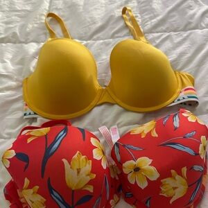 Lot of 2 Victoria’s Secret 34DD Yellow and Red Floral Women's Bra